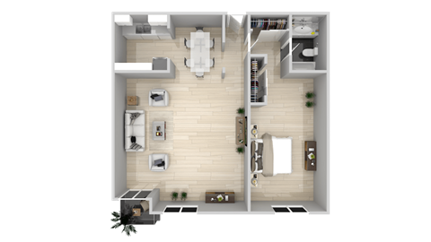 Floor plan for 1 bed, 1 bath, 790 sqft